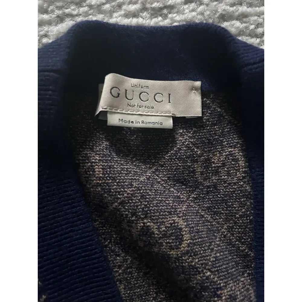 AUTHENTIC GUCCI GG MONOGRAM NAVY GOLD WOOL SWEATER VEST SZ M RARE